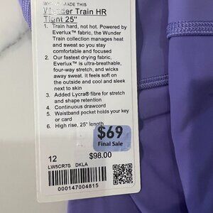 Lululemon Wunder Train HR Tight 25" NEW